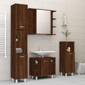 Set de muebles de baño 4 pzas madera contrachapada marrón roble D