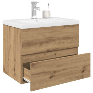 Mueble para lavabo con lavabo integrado y grifo roble artesanal D
