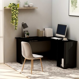 Escritorio forma de L contrachapada negro brillo 120x140x75 cm D