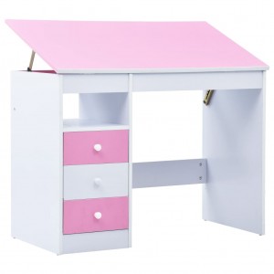 Escritorio de dibujo para niños inclinable rosa y blanco D