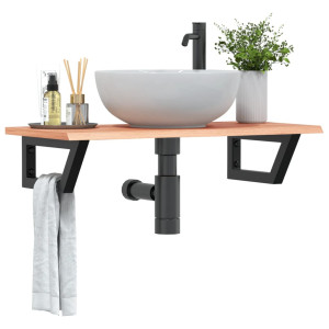 Estante de lavabo de pared de acero y madera maciza de roble D