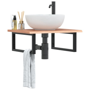 Estante de lavabo de pared de acero y madera maciza de roble D
