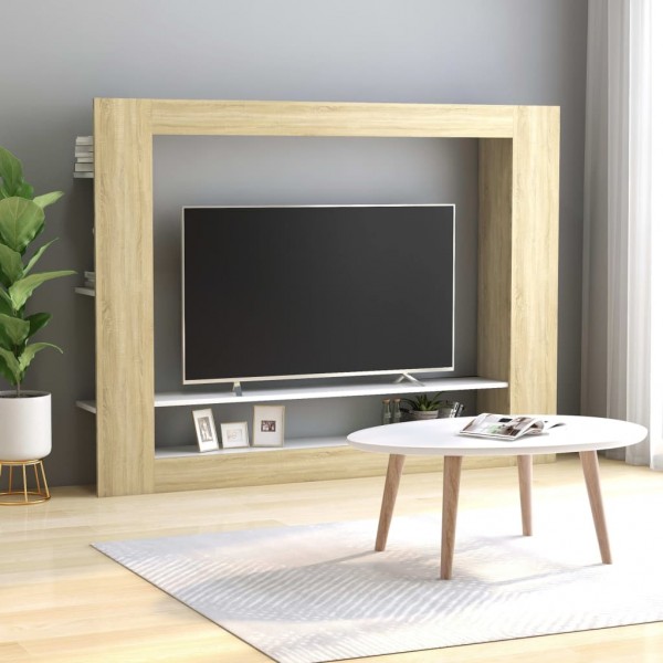 Mueble de TV madera contrachapada blanco y roble 152x22x113cm D
