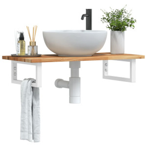 Estante de lavabo de pared acero y madera maciza de acacia D