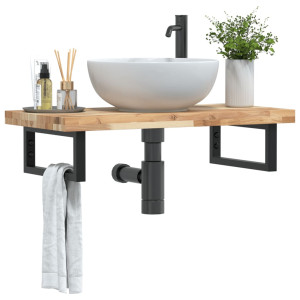 Estante de lavabo de pared acero y madera maciza de acacia D
