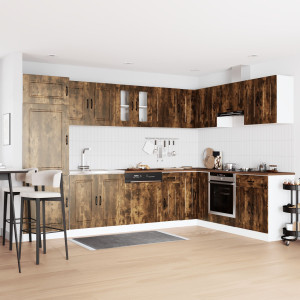 Gabinete de Cocina  Kalmar con Doble Fregadero de Roble Ahumado en Madera Elaborada D