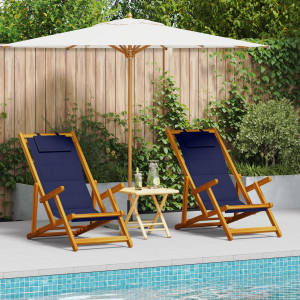 Sillas de Playa Plegables  2 pcs Azul Madera Maciza de Acacia y Textileno D