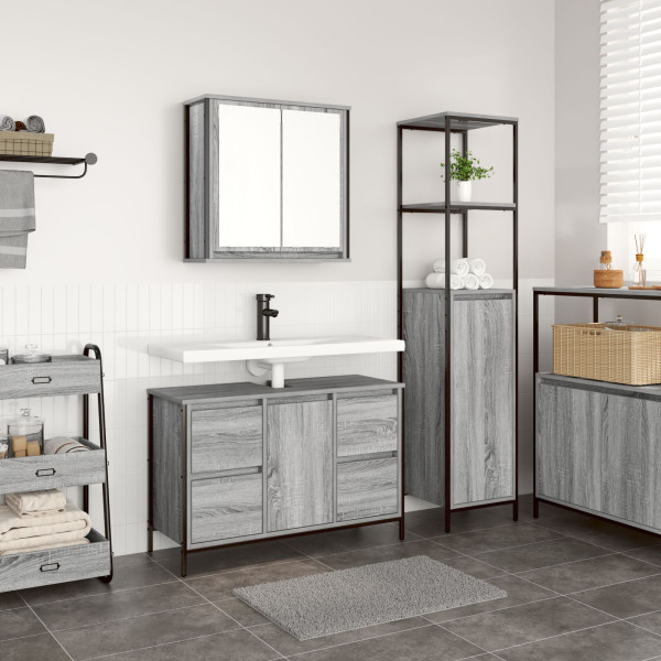 Conjunto de mueble de baño de 2 piezas Gris Sonoma de madera elaborada Conjunto de mueble de baño de 2 piezas Gris Sonoma de madera elaborada D