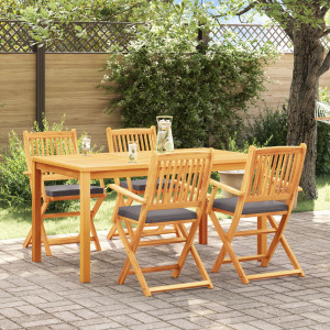 Sillas de jardín plegables  con cojín gris 4pcs de madera maciza de acacia D