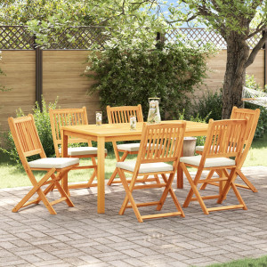 Sillas de jardín plegables  con cojín blanco 6pcs de madera maciza de acacia D