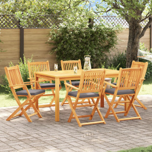 Sillas de Jardín Plegables  con Cojín Gris 6pcs de Madera Sólida de Acacia D