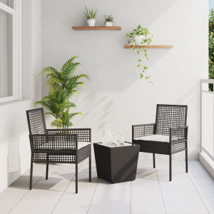 Conjunto Bistro de Jardín de 3 Piezas con Cojines en Ratan Sintético Negro D