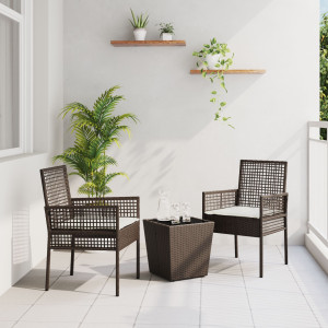 Conjunto de Bistro de Jardín de 3 Piezas  con Cojines Marrón de Poliratán D