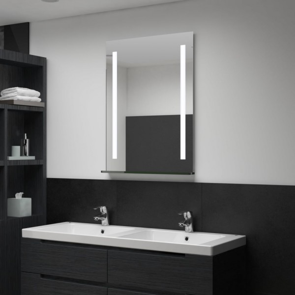 Espejo de pared de baño con LED y estante 60x80 cm D