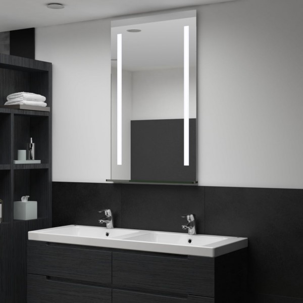 Espejo de pared de baño con LED y estante 60x100 cm D