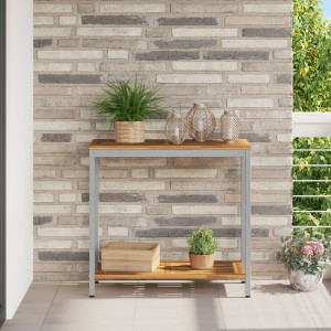 Mesa de Exterior  Natural y Gris 35x80x75 cm Madera Maciza y Acero D