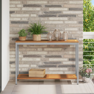 Mesa de Exterior  Natural y Gris 35x110x75 cm Madera Sólida y Acero D