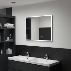 Espejo de baño con LED. sensor táctil y reloj 80x60 cm D