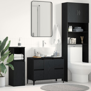Gabinete para lavabo de baño  negro roble 80x33x60 cm de madera D