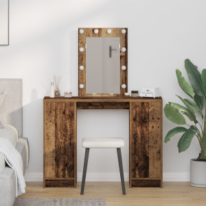 Mesa de Maquillaje con Luces LED Madera Vieja 102x33x135 cm D