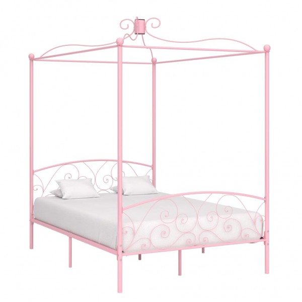 Estructura de cama con dosel metal rosa 120x200 cm D