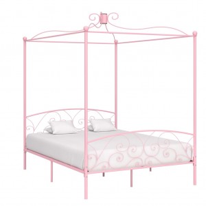 Estructura de cama con dosel metal rosa 180x200 cm D