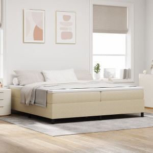 Cama Box Spring  con Colchón Beige Claro 200x200 cm Tela de Pana D