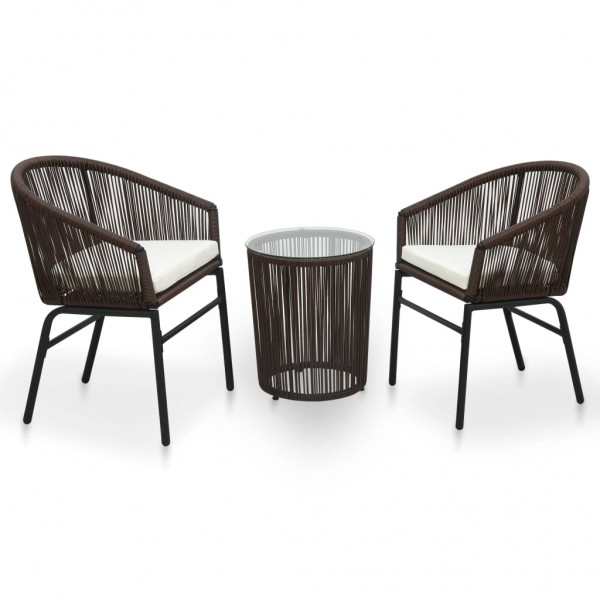 Set muebles de jardín 3 piezas con cojines ratán PVC marrón Set muebles de jardín 3 piezas con cojines ratán PVC marrón D