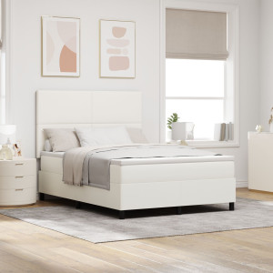 Cama con Base Tapizada  con Colchón Crema 140x200 cm Tela de Corduroy D