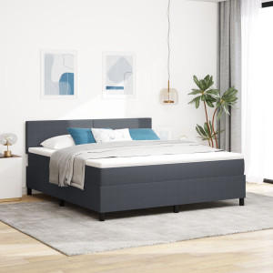 Cama con somier  con colchón y luz LED gris oscuro tela de corduroy D