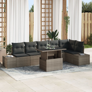 Set de Sofás de Jardín de 7 Piezas con Cojines Gris Ratán D