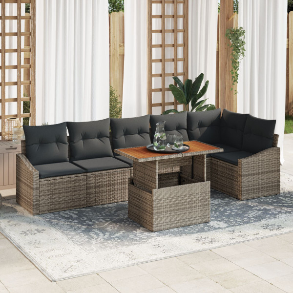 Conjunto de Sofá de Jardín de 7 Piezas con Cojines Gris Ratán Resistente Conjunto de Sofá de Jardín de 7 Piezas con Cojines Gris Ratán Resistente D