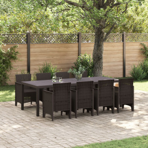 Conjunto de Comedor de Jardín de 9 Piezas Marrón de Poliratán D