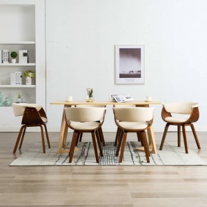 Sillas de comedor 6 uds madera curvada y cuero sintético crema D