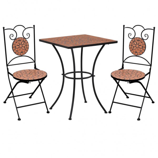 Mesa y sillas de bistró 3 piezas con mosaico cerámica terracota Mesa y sillas de bistró 3 piezas con mosaico cerámica terracota D