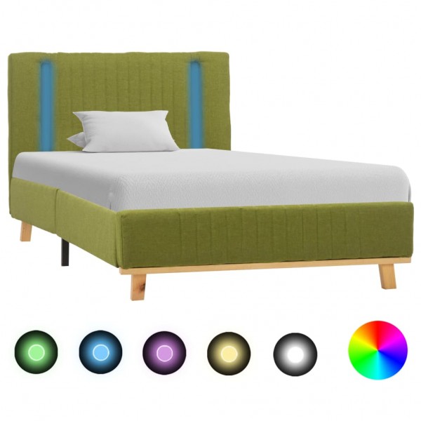 Estructura de cama con LED tela verde 90x200 cm D