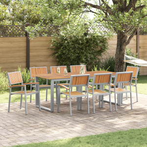 Conjunto de Comedor de Jardín  Juego de 9 Gris. Tono Madera Metal D