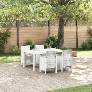 Conjunto de Comedor Jardín 5 Piezas Blanco Poliratán D