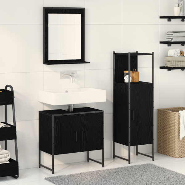 Conjunto de Armario de Baño de 3 Piezas en Madera Ingenierizada Color Negro D