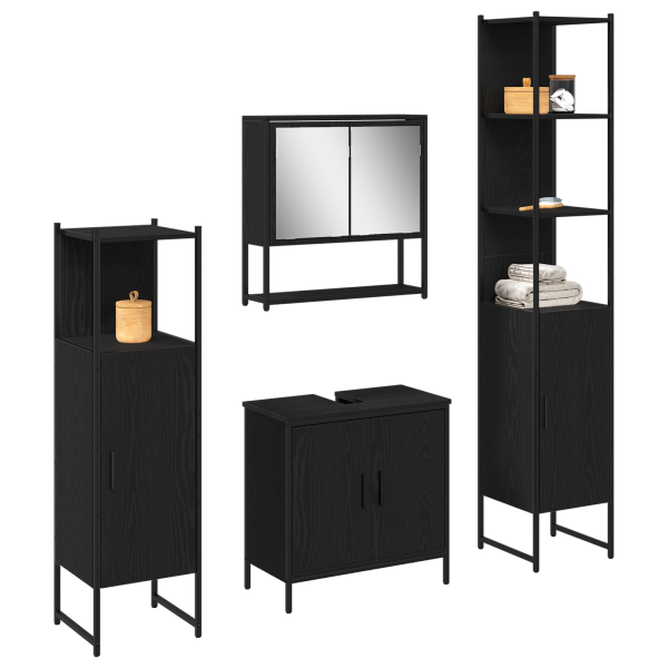 Conjunto de 4 Muebles de Baño Roble Negro Madera de Calidad M 3