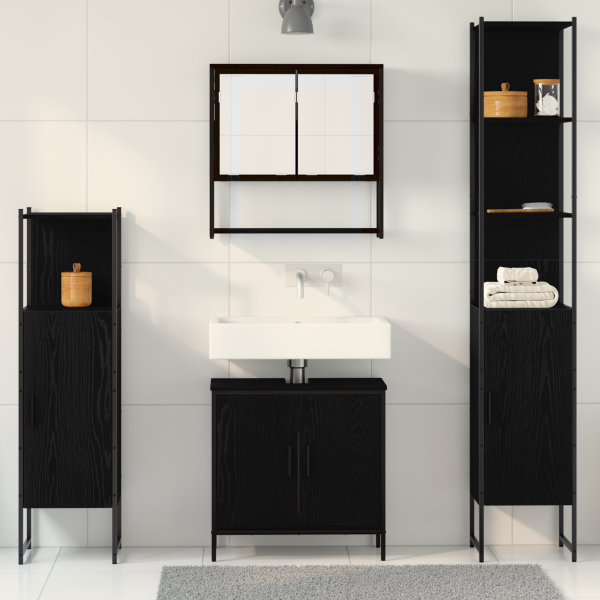 Conjunto de 4 Muebles de Baño Roble Negro Madera de Calidad M 4