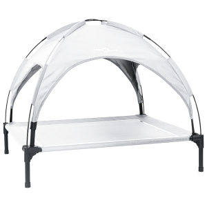 Cama Elevada para Cães com Toldo Removível Prata L Aço H