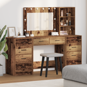 Set de Tocador de 3 Piezas  con LED Madera Antigua Madera Elaborada D