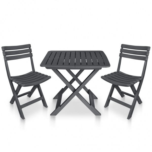 Mesa e cadeiras dobráveis de jardim 3 peças de plástico anthracite D