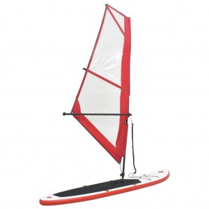 Prancha de paddle surf inflável com vela vermelha e branca D