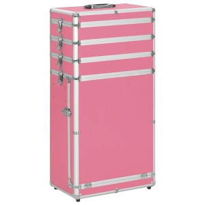 Maletín trolley de maquillaje de aluminio rosa D