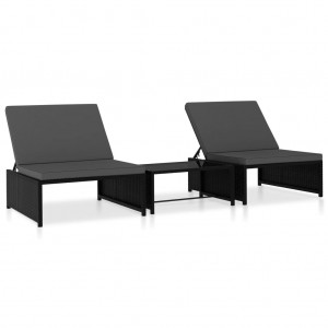 Camas com mesa 2 unidades ratão sintético preto D