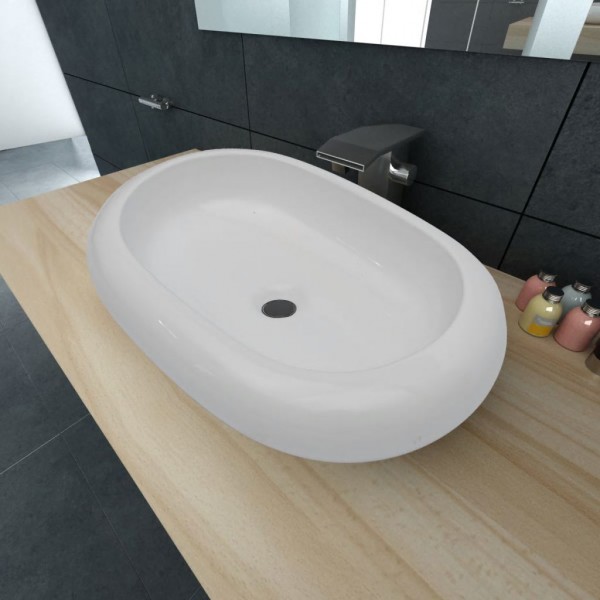 Lavabo de cerâmica oval branco de 63x42 cm D