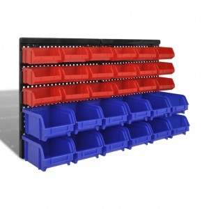Caixas de armazenamento de parede de garagem 30 pzas azul e vermelho D