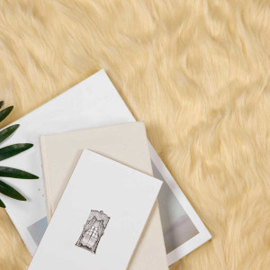 Alfombra de Piel de Oveja Falsa Crema 240 x 240 cm Poliéster H